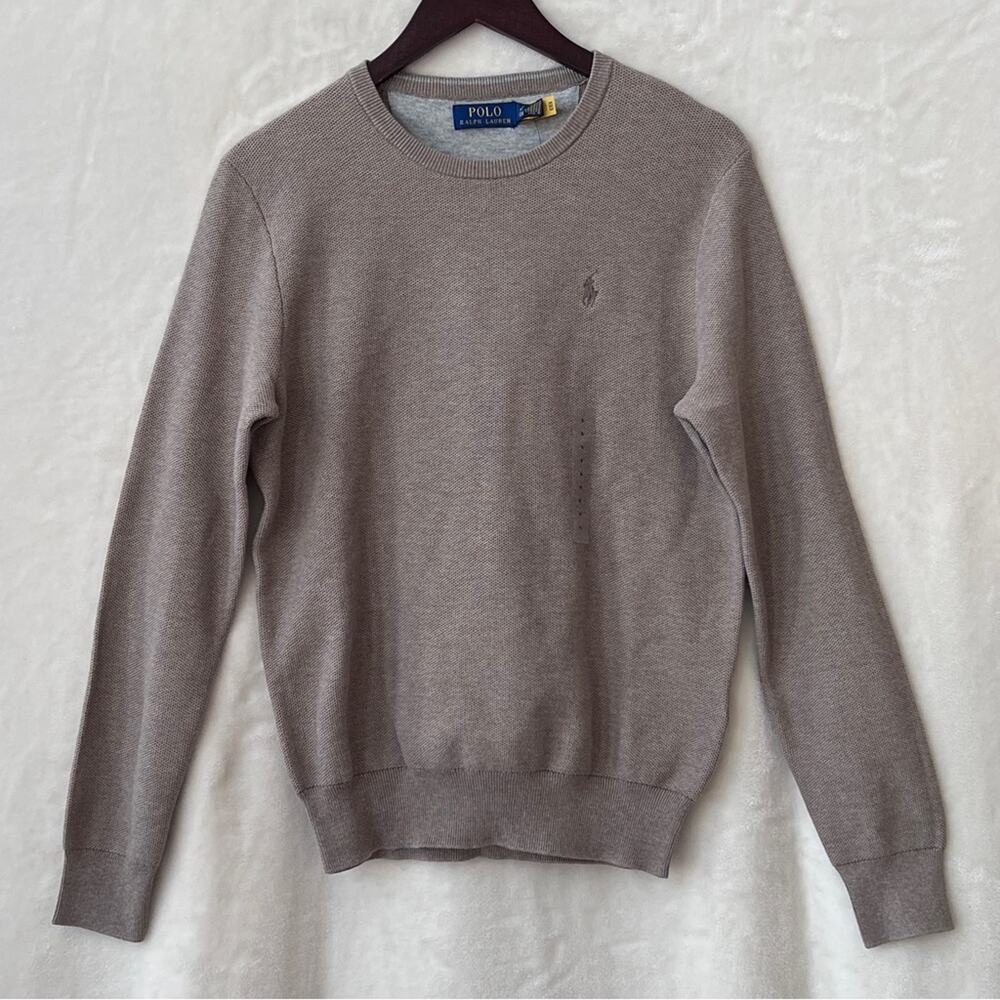 NEW Mens Size Small Polo Ralph Lauren Brown Cotton Crewneck Sweater Horse Logo
